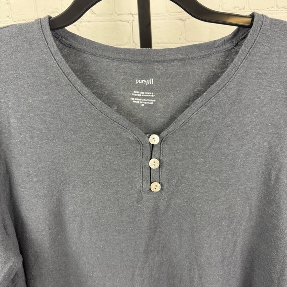 Pure Jill Hemp and Cotton Henley Dark Gray Blue Top Size XL - Picture 2 of 6